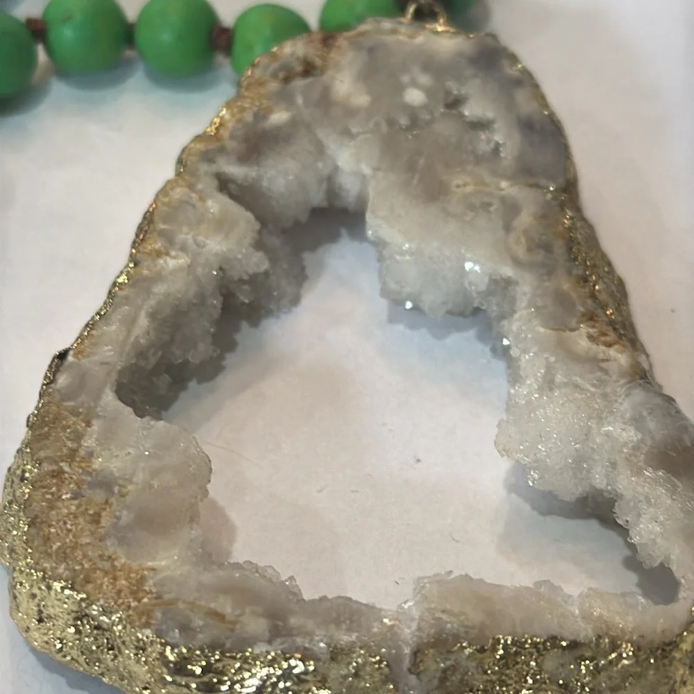 HANDMADE Green Beaded‎ Quartz Pendant Necklace